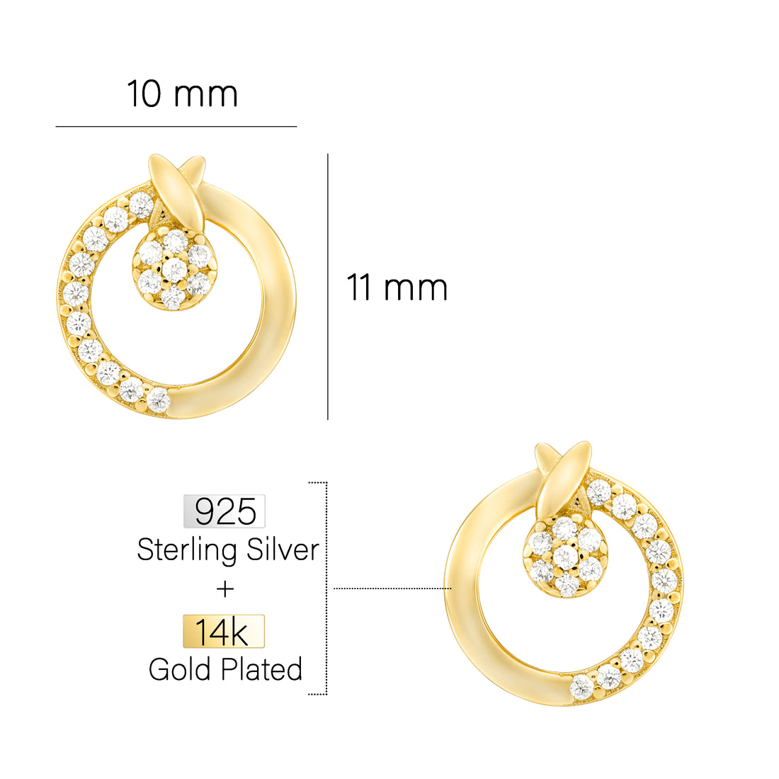 Maßenansicht von Kreis Ohrstecker in 925 Silber von Sofia Milani - E2319