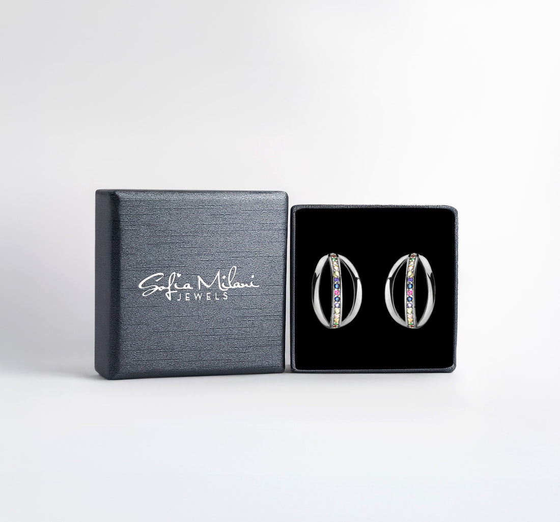 Boxansicht von Oval Ohrstecker in 925 Silber von Sofia Milani - E2322