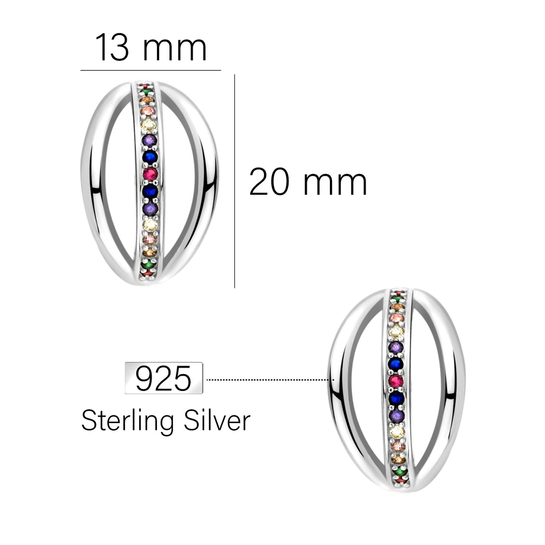 Maßenansicht von Oval Ohrstecker in 925 Silber von Sofia Milani - E2322