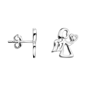 Haupt- und Seitenansicht von Herz Engel Ohrstecker in 925 Silber von Sofia Milani - E2328