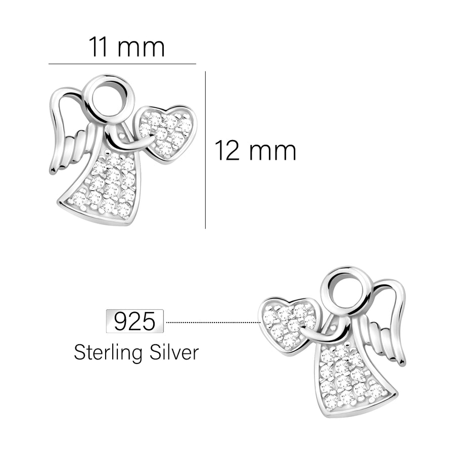Maßenansicht von Herz Engel Ohrstecker in 925 Silber von Sofia Milani - E2330