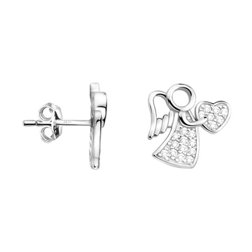 Haupt- und Seitenansicht von Herz Engel Ohrstecker in 925 Silber von Sofia Milani - E2330