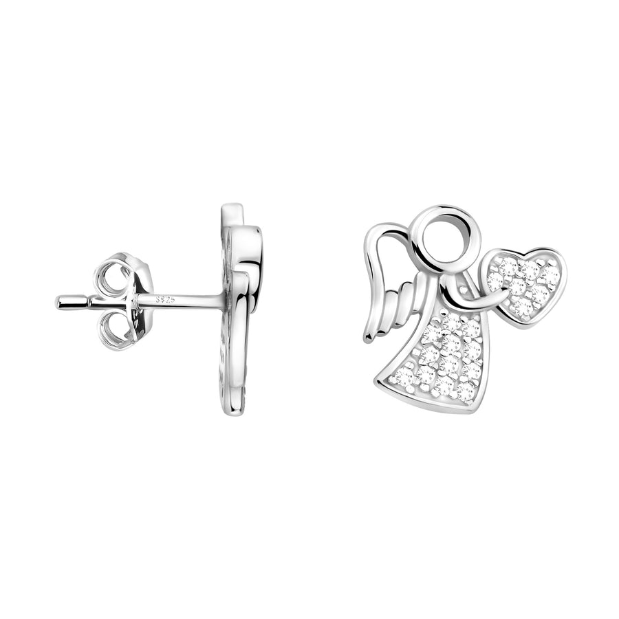 Haupt- und Seitenansicht von Herz Engel Ohrstecker in 925 Silber von Sofia Milani - E2330