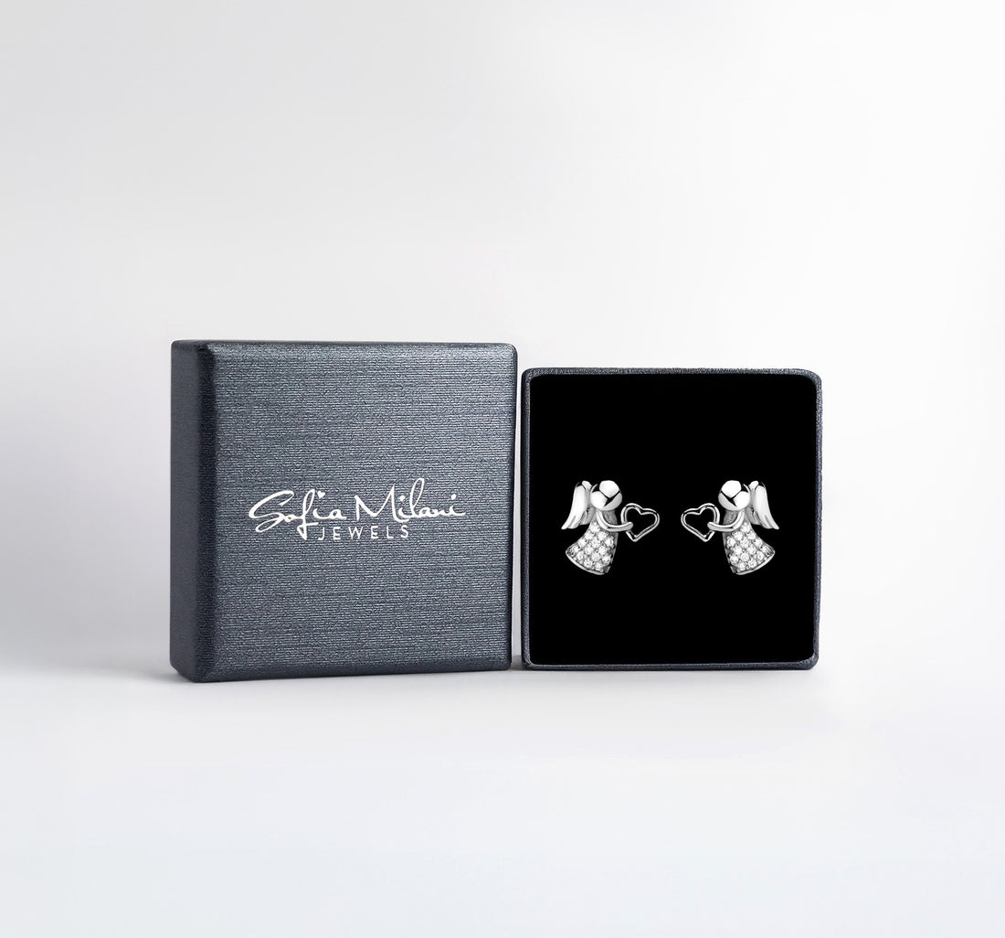 Boxansicht von Herz Engel Ohrstecker in 925 Silber von Sofia Milani - E2334