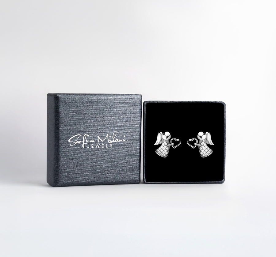Boxansicht von Herz Engel Ohrstecker in 925 Silber von Sofia Milani - E2334