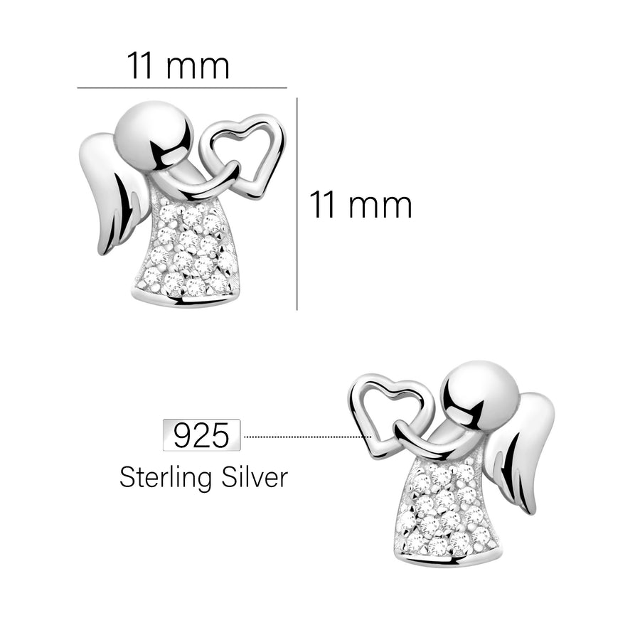 Maßenansicht von Herz Engel Ohrstecker in 925 Silber von Sofia Milani - E2334