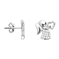 Haupt- und Seitenansicht von Herz Engel Ohrstecker in 925 Silber von Sofia Milani - E2334