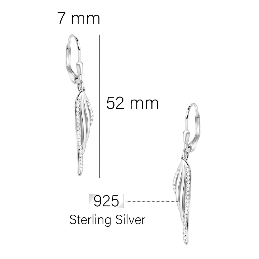 Maßenansicht von Engel Flügel Feder Ohrhänger in 925 Silber von Sofia Milani - E2338