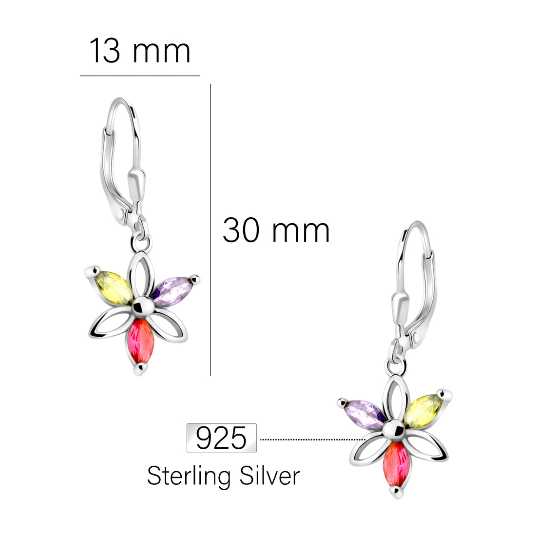Maßenansicht von Blumen Ohrhänger in 925 Silber von Sofia Milani - E2340