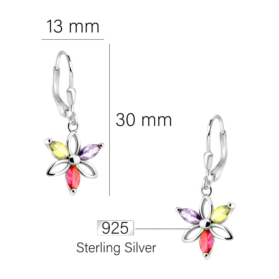 Maßenansicht von Blumen Ohrhänger in 925 Silber von Sofia Milani - E2340