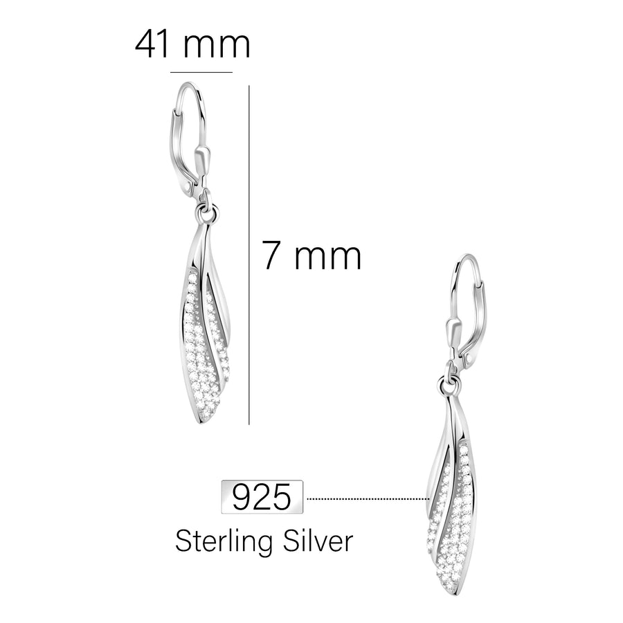 Maßenansicht von Engel Flügel Feder Ohrhänger in 925 Silber von Sofia Milani - E2342
