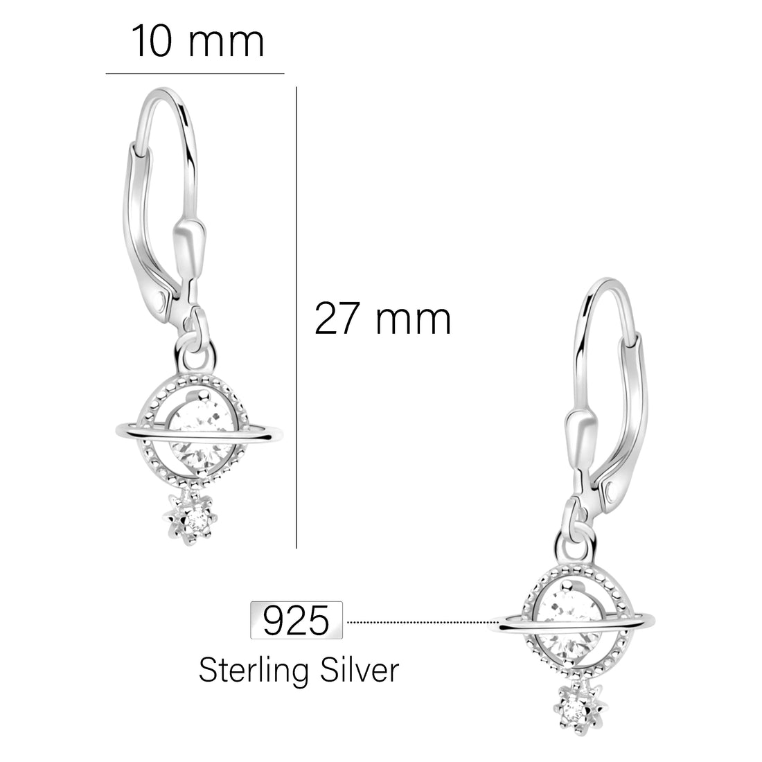 Maßenansicht von Saturn Ohrhänger in 925 Silber von Sofia Milani - E2344