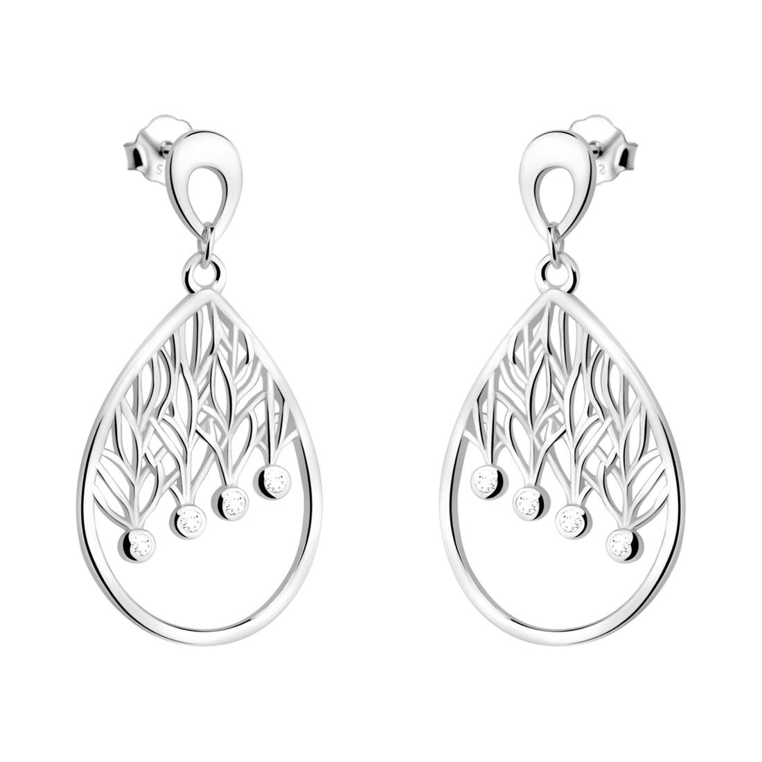 Haupt- und Seitenansicht von Ovales Blatt Ohrhänger in 925 Silber von Sofia Milani - E2346