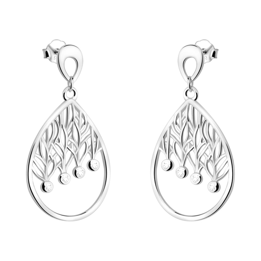 Haupt- und Seitenansicht von Ovales Blatt Ohrhänger in 925 Silber von Sofia Milani - E2346