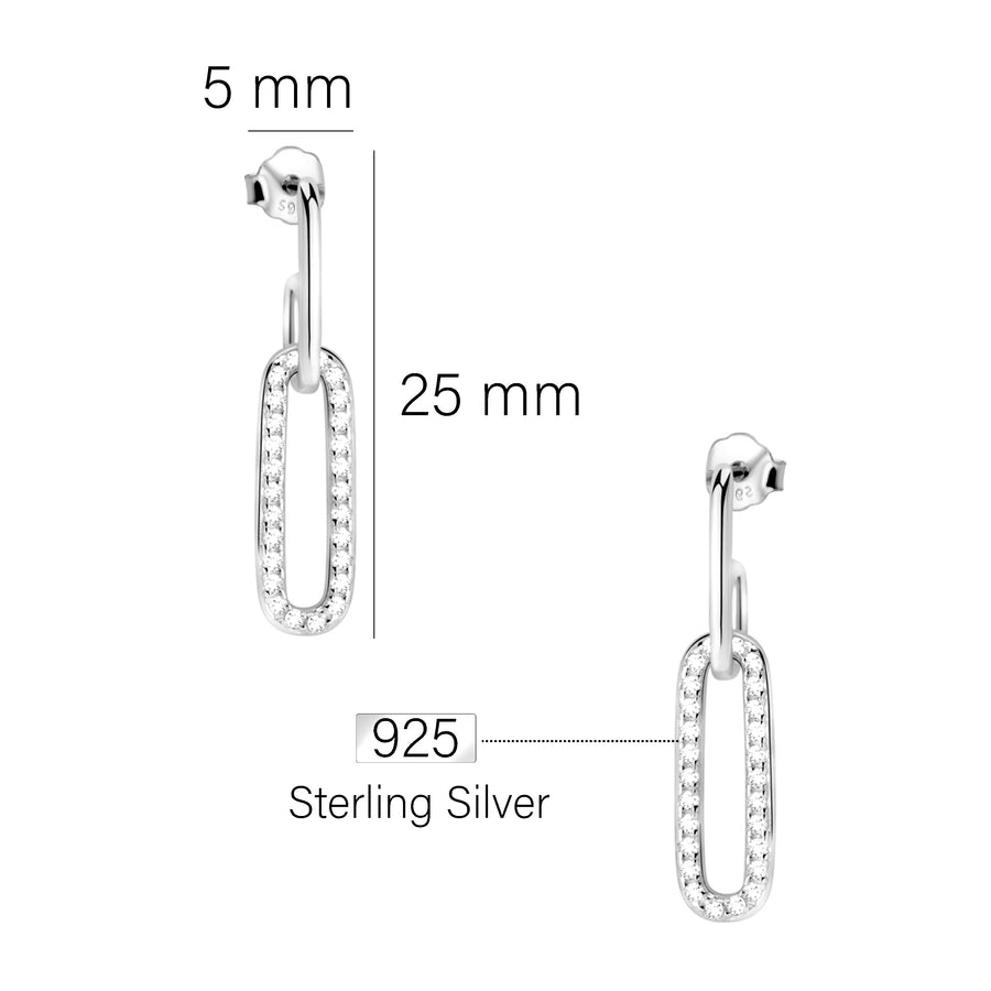 Maßenansicht von Oval Ohrhänger in 925 Silber von Sofia Milani - E2352