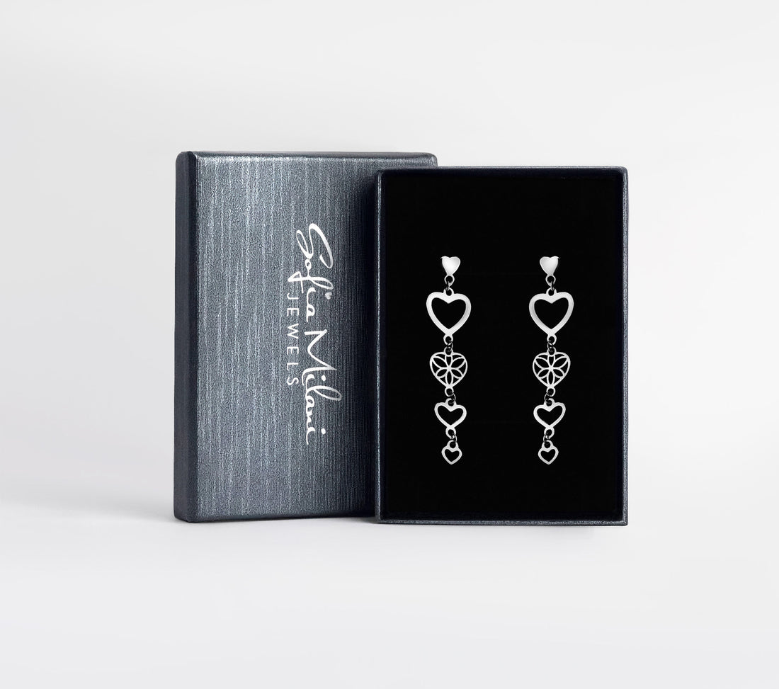 Boxansicht von Herzen Ohrhänger in 925 Silber von Sofia Milani - E2354