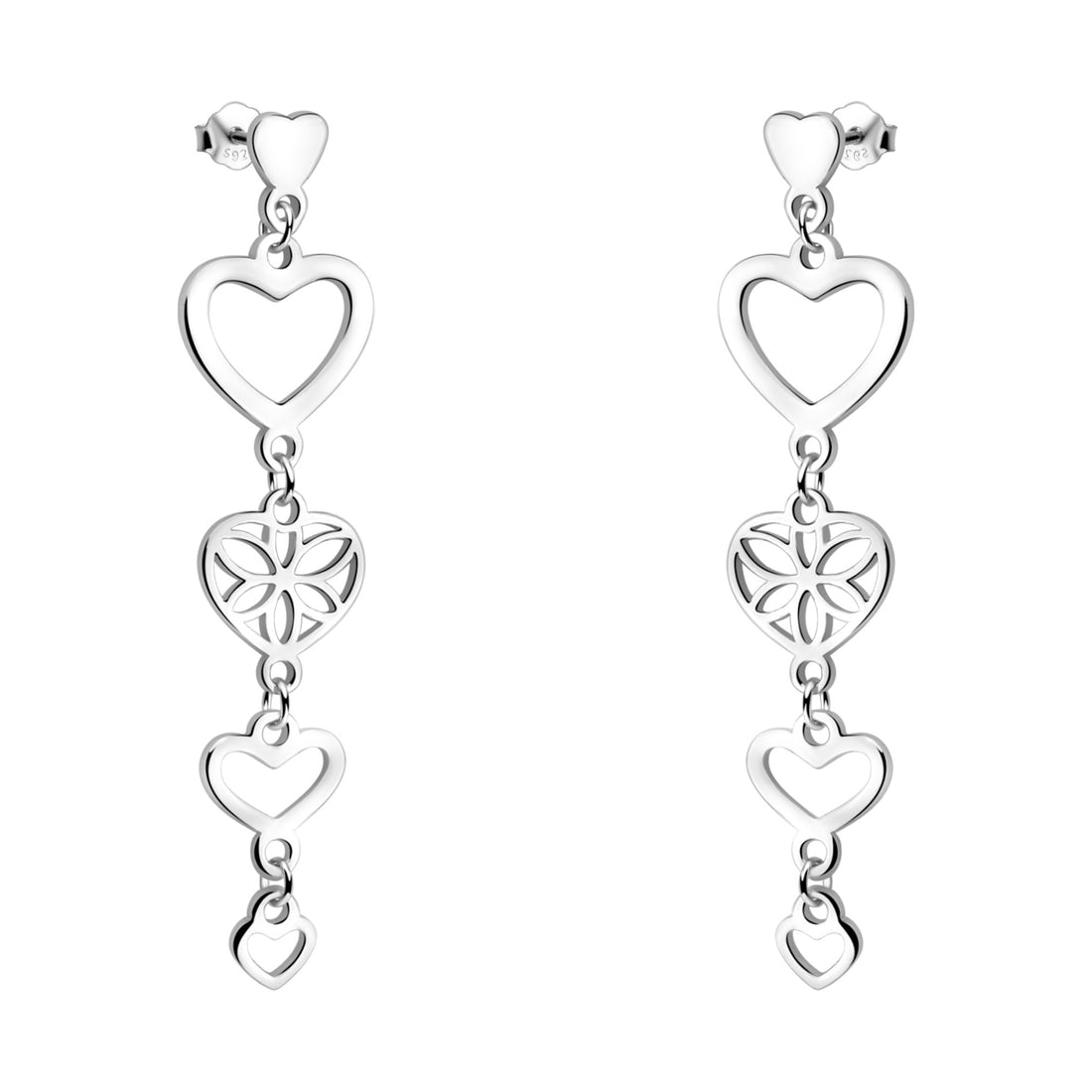 Haupt- und Seitenansicht von Herzen Ohrhänger in 925 Silber von Sofia Milani - E2354