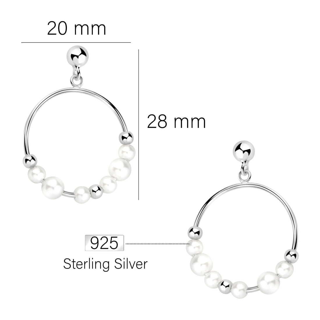 Maßenansicht von Kreis Perlen Ohrhänger in 925 Silber von Sofia Milani - E2356