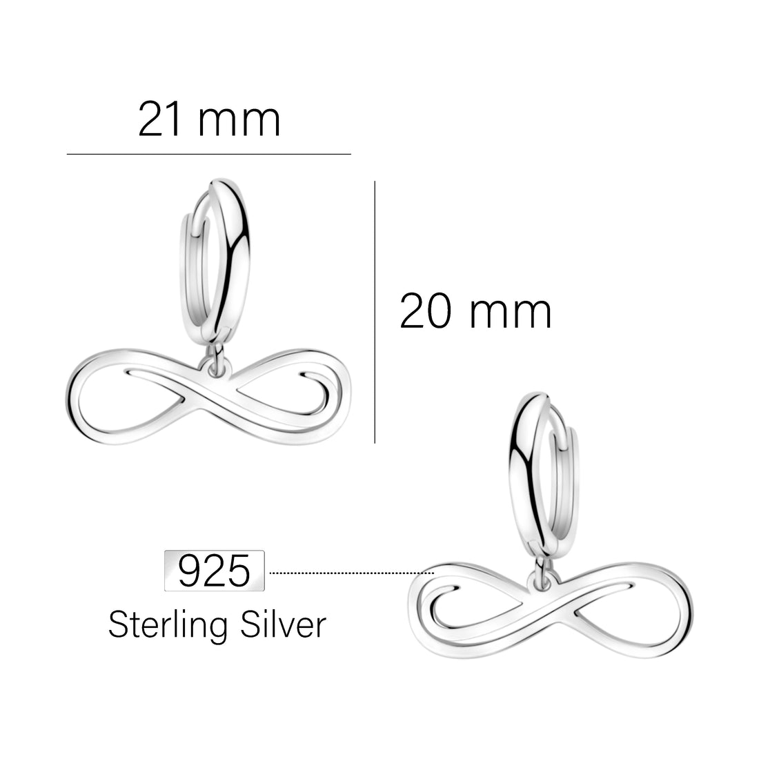 Maßenansicht von Unendlich Infinity Creolen in 925 Silber von Sofia Milani - E2364