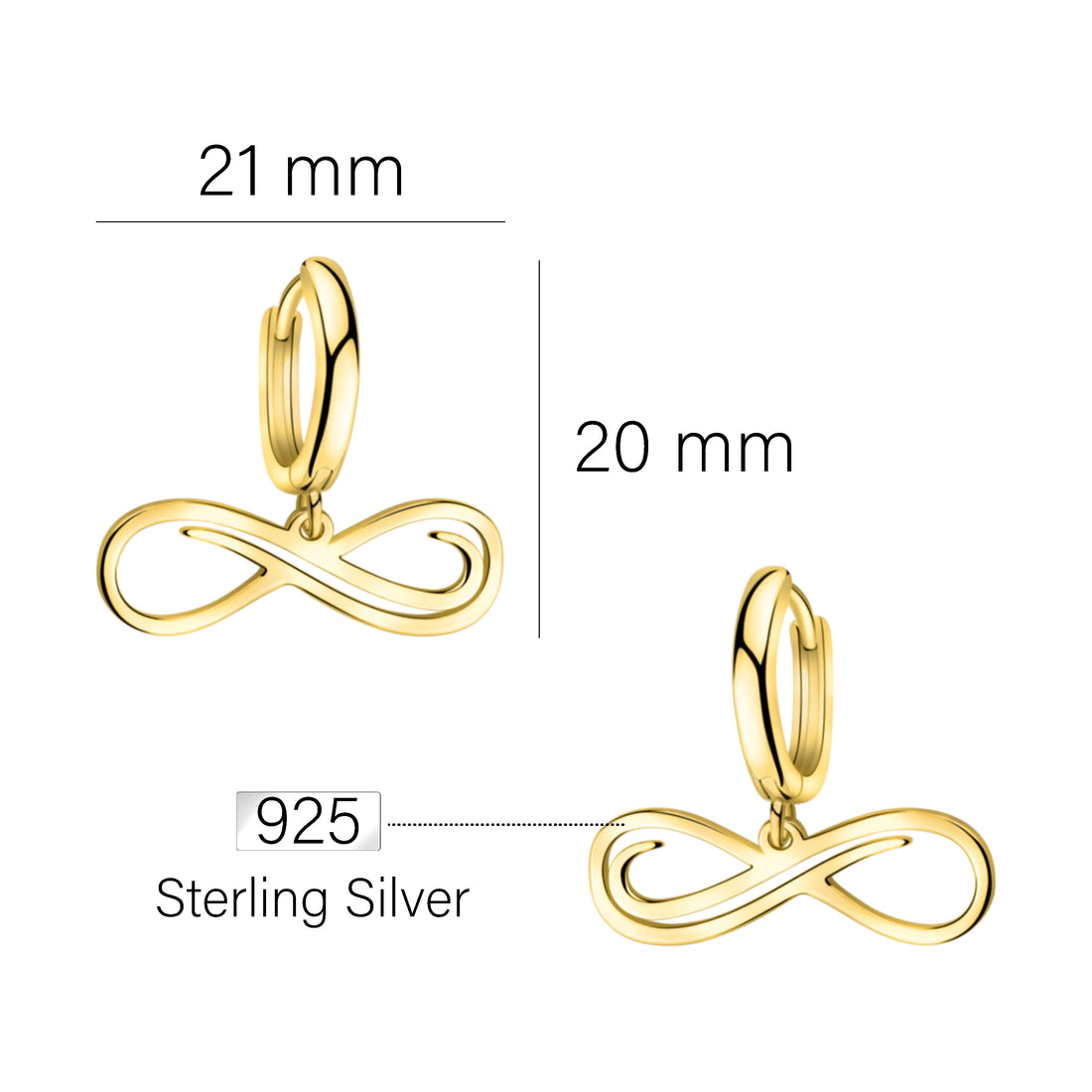 Maßenansicht von Unendlich Infinity Creolen in 925 Silber von Sofia Milani - E2365
