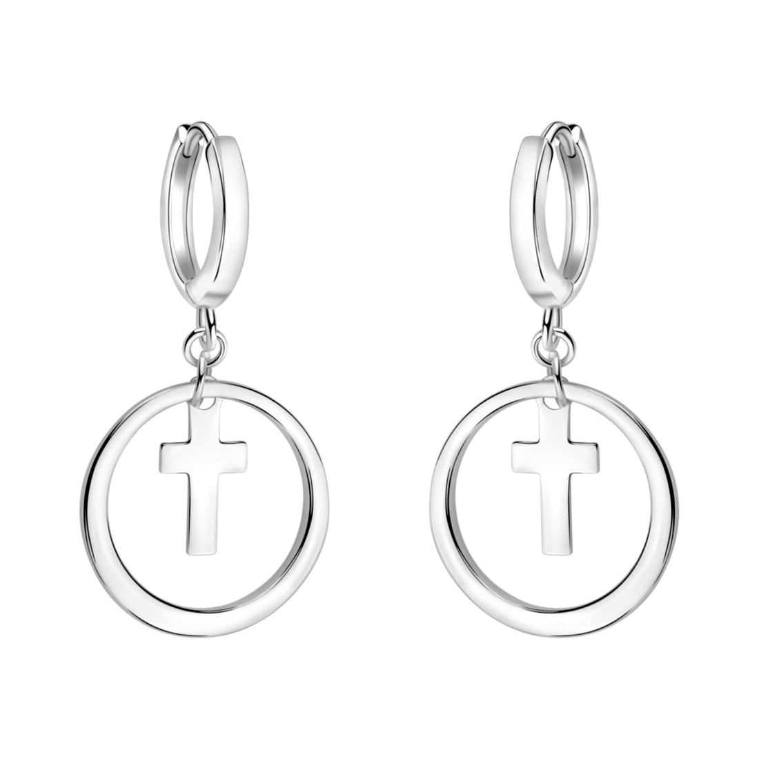 Haupt- und Seitenansicht von Kreuz Kreis Creolen in 925 Silber von Sofia Milani - E2366