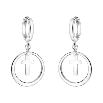 Haupt- und Seitenansicht von Kreuz Kreis Creolen in 925 Silber von Sofia Milani - E2366