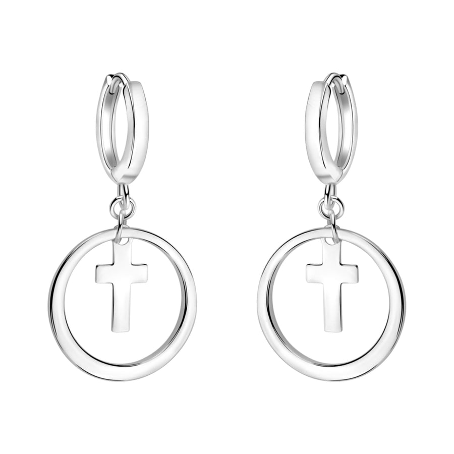Haupt- und Seitenansicht von Kreuz Kreis Creolen in 925 Silber von Sofia Milani - E2366