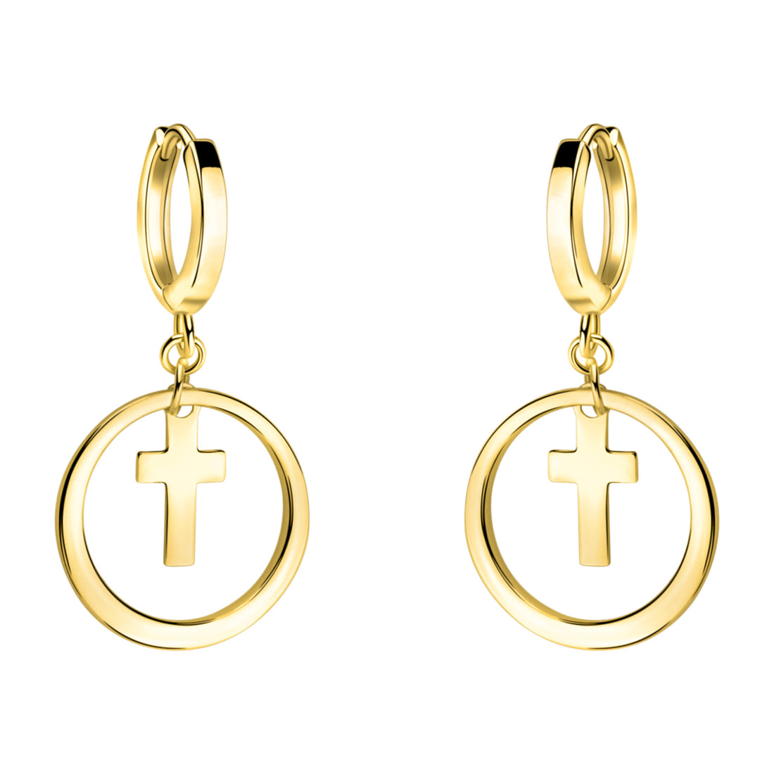 Haupt- und Seitenansicht von Kreuz Kreis Creolen in 925 Silber von Sofia Milani - E2367