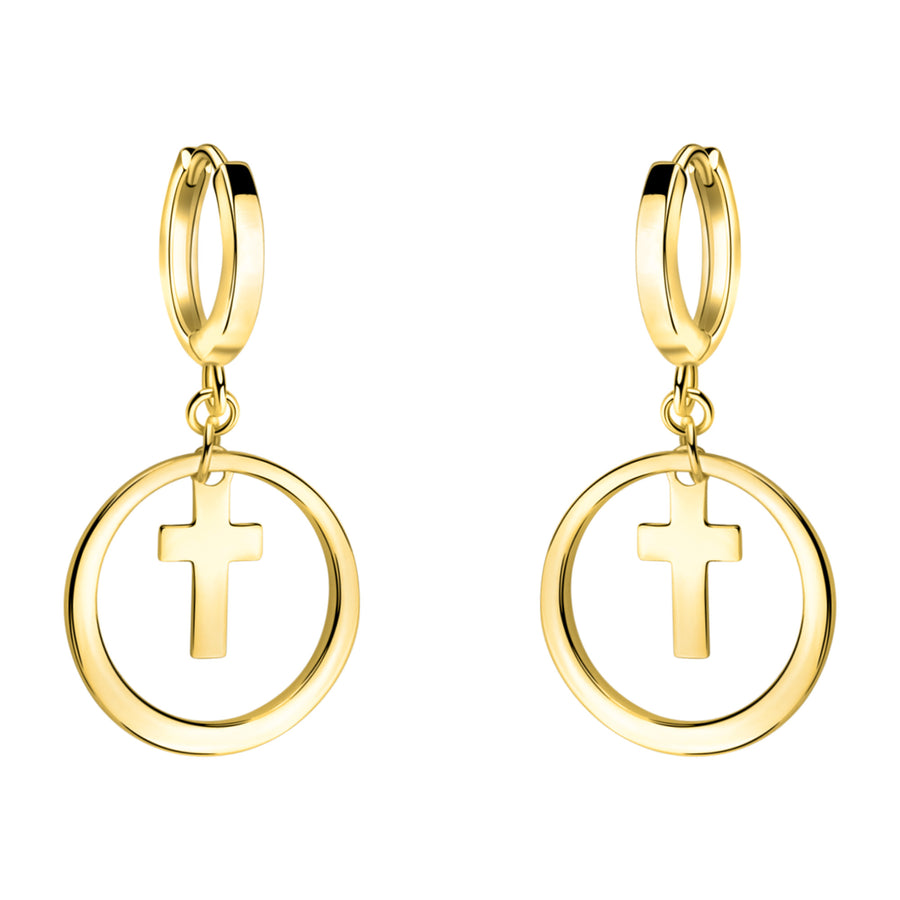 Haupt- und Seitenansicht von Kreuz Kreis Creolen in 925 Silber von Sofia Milani - E2367