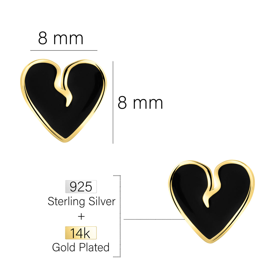 Maßenansicht von Herz Ohrstecker in 925 Silber von Sofia Milani - E2373