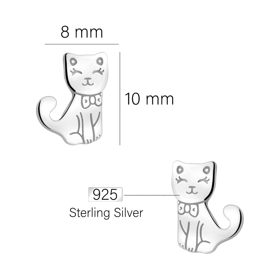 Maßenansicht von Katzen Ohrstecker in 925 Silber von Sofia Milani - E2374