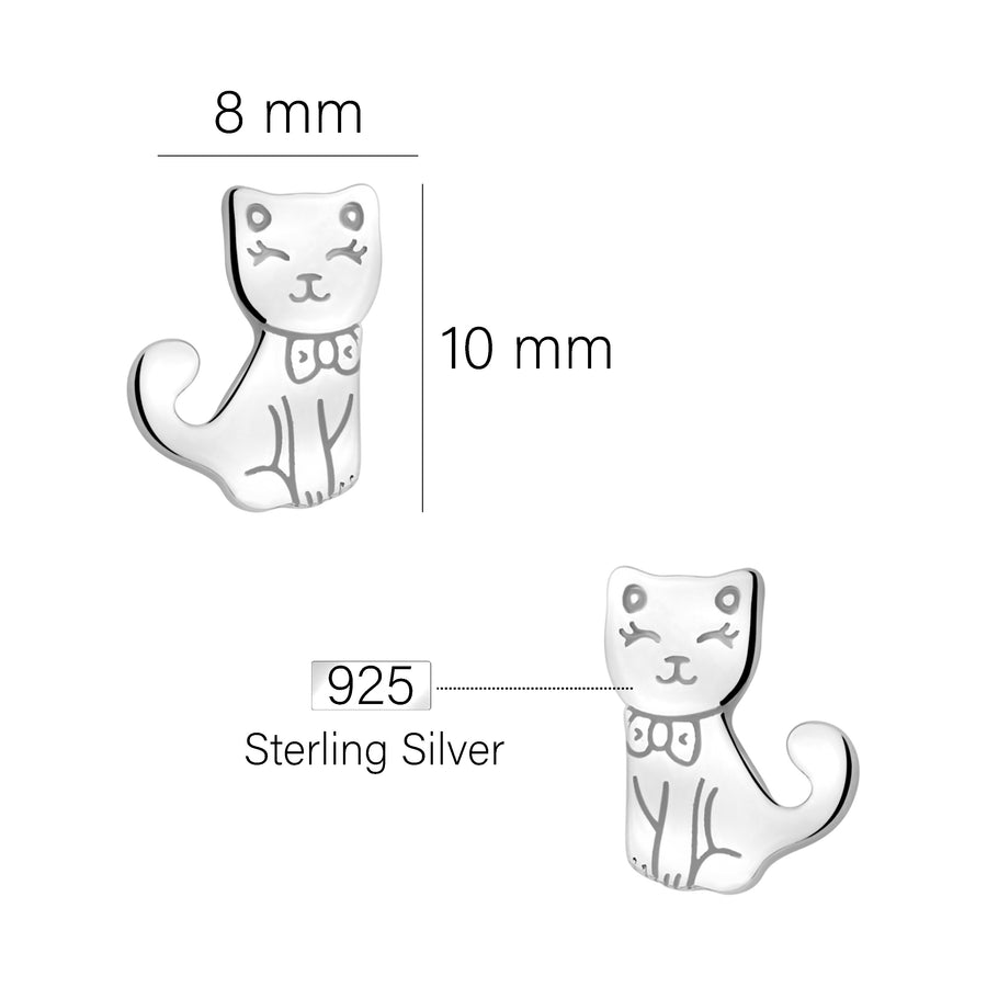 Maßenansicht von Katzen Ohrstecker in 925 Silber von Sofia Milani - E2374