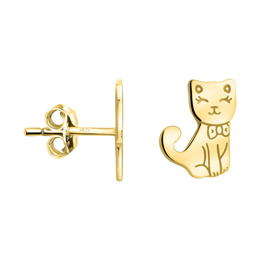 Haupt- und Seitenansicht von Katzen Ohrstecker in 925 Silber von Sofia Milani - E2375