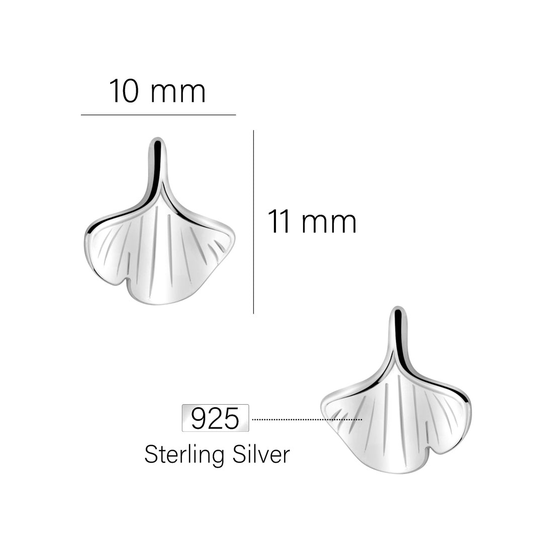 Maßenansicht von Ginkgoblatt Ohrstecker in 925 Silber von Sofia Milani - E2376