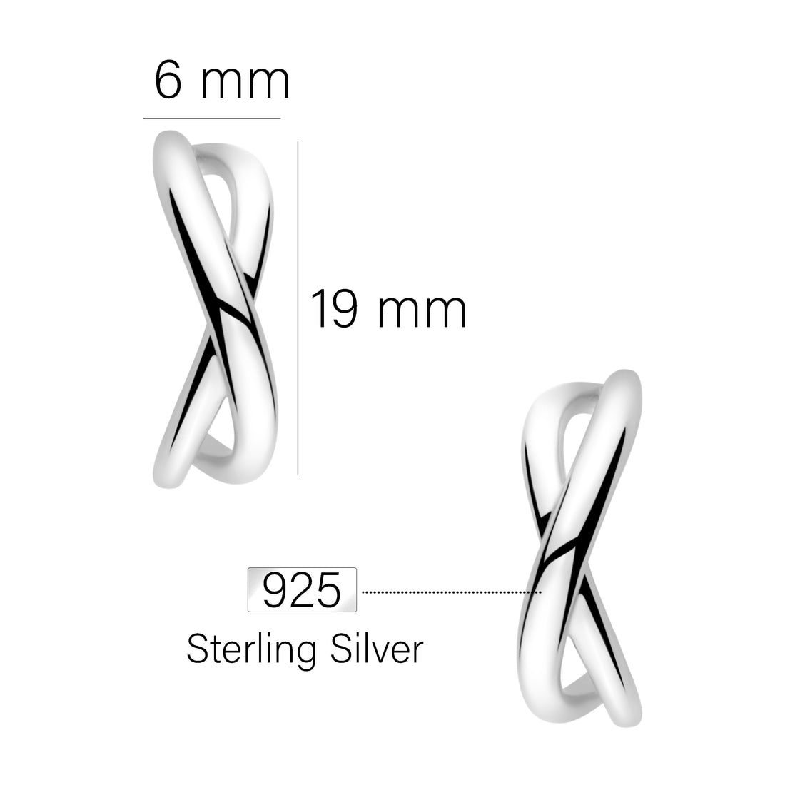Maßenansicht von Unendlich Infinity Steck Creolen in 925 Silber von Sofia Milani - E2378