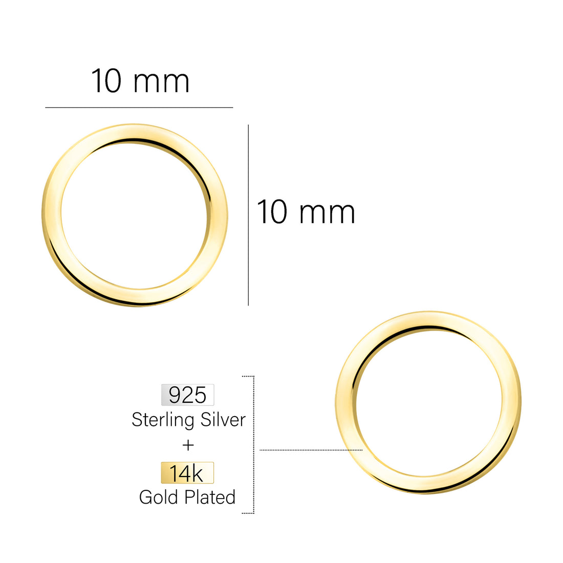 Maßenansicht von Kreis Ohrstecker in 925 Silber von Sofia Milani - E2381