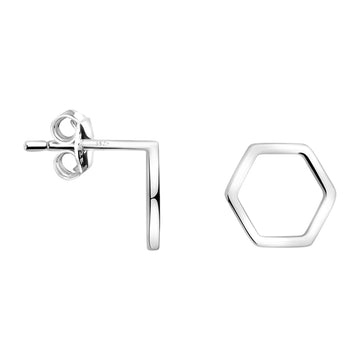Haupt- und Seitenansicht von Sechseck Hexagon Ohrstecker in 925 Silber von Sofia Milani - E2386