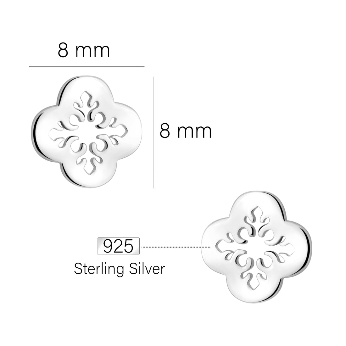 Maßenansicht von Blumen Ohrstecker in 925 Silber von Sofia Milani - E2390
