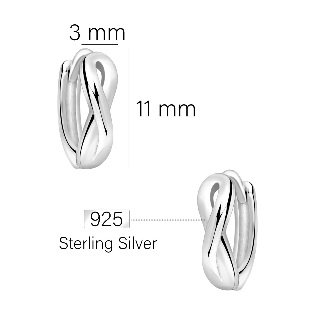 Maßenansicht von Unendlich Infinity Creolen in 925 Silber von Sofia Milani - E2394
