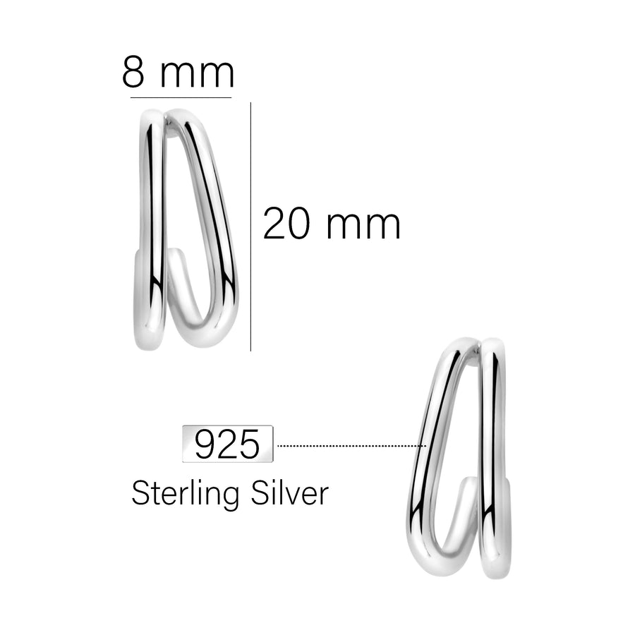 Maßenansicht von Doppelte Steck Creolen in 925 Silber von Sofia Milani - E2396