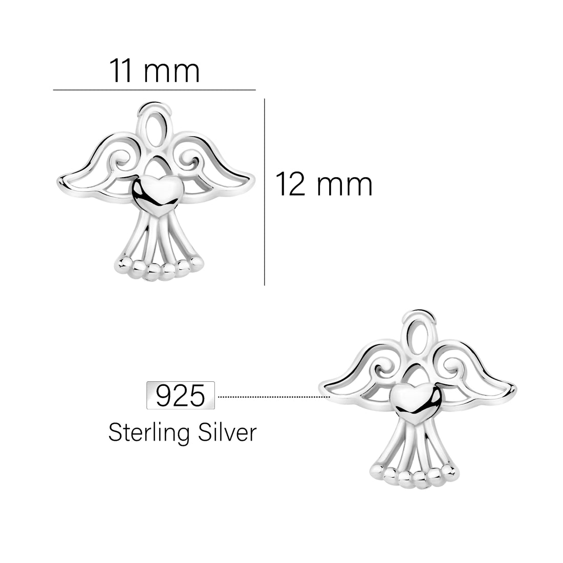 Maßenansicht von Engel Ohrstecker in 925 Silber von Sofia Milani - E2400
