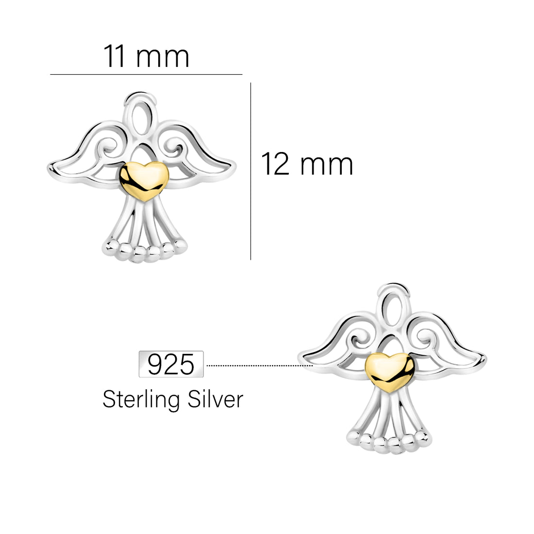 Maßenansicht von Engel Ohrstecker in 925 Silber von Sofia Milani - E2401