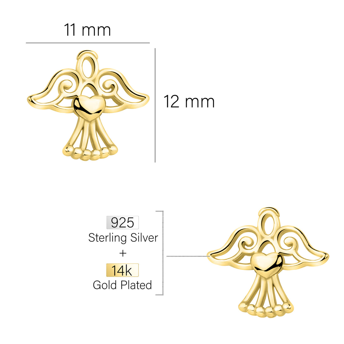 Maßenansicht von Engel Ohrstecker in 925 Silber von Sofia Milani - E2402