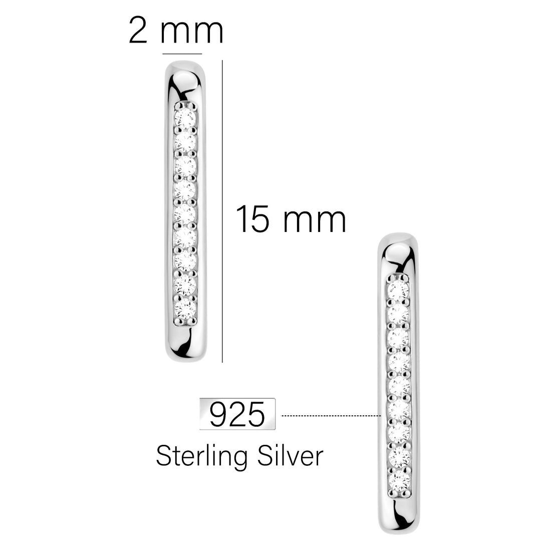 Maßenansicht von Geometrie Ohrstecker in 925 Silber von Sofia Milani - E2403