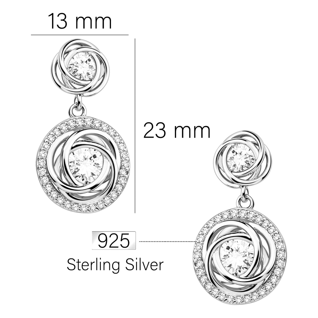 Maßenansicht von Zirkonia Ohrhänger in 925 Silber von Sofia Milani - E2405