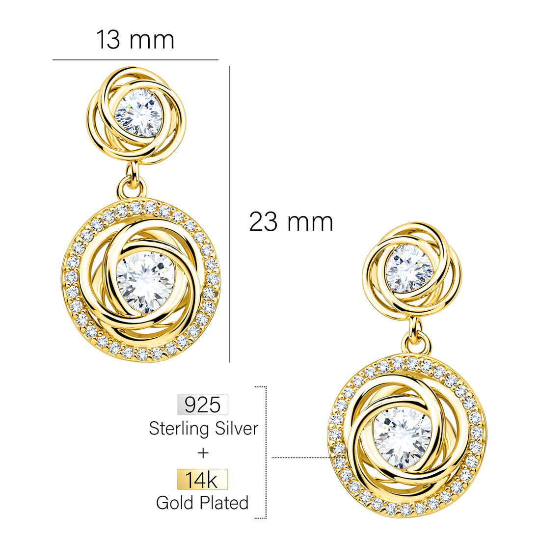 Maßenansicht von Zirkonia Ohrhänger in 925 Silber von Sofia Milani - E2406