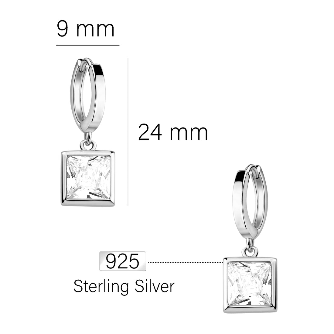 Maßenansicht von Zirkonia Creolen in 925 Silber von Sofia Milani - E2409