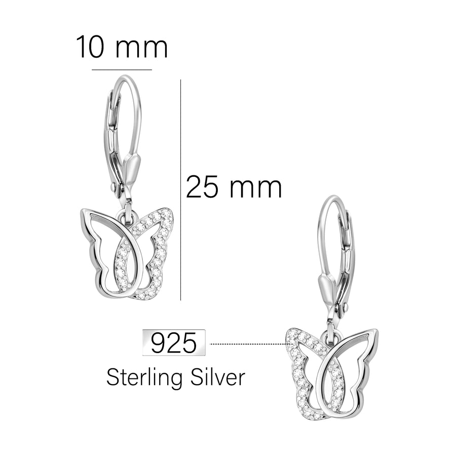 Maßenansicht von Schmetterling Ohrhänger in 925 Silber von Sofia Milani - E2413