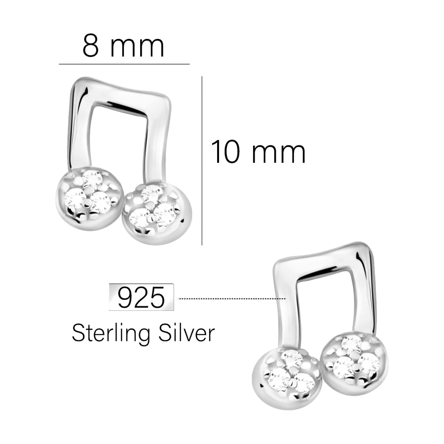 Maßenansicht von Achtel Musik Note Ohrstecker in 925 Silber von Sofia Milani - E2415