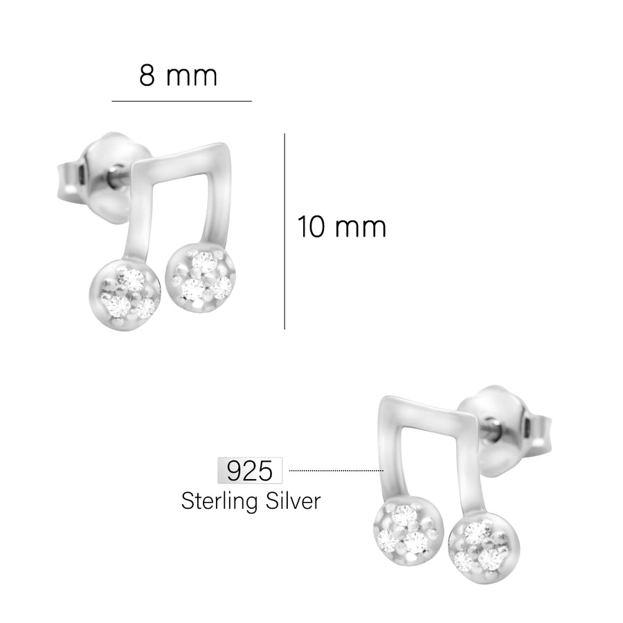 Maßenansicht von Achtel Musik Note Ohrstecker in 925 Silber von Sofia Milani - E2415